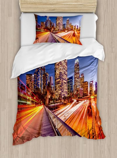 ABAKUHAUS Night Duvet Cover Set, topkwaliteit zacht en warm tweedelig dekbedovertrek met 1 kussensloop, eenpersoonsbed, Midnight Blue Orange