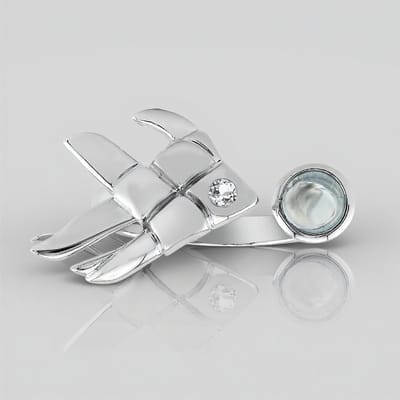 Cavill - Zilveren ring met hemelblauwe topaas 0,72 ct & witte topaas 0,06 ct - 925 Sterling zilver - Ronde cabochon - Elegant minimalistisch design
