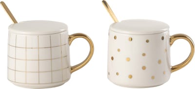 J-Line tassen amelie - porselein - wit - 2 stuks