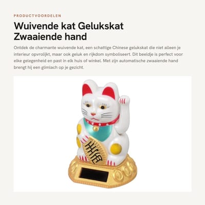 Dailygoods- Gelukskatdecoratie Zwaaiende Arm - Chinese Fortuinkat - Zonnelicht - Automatische Beweging - Interieurdecoratie - Premium Kunststof