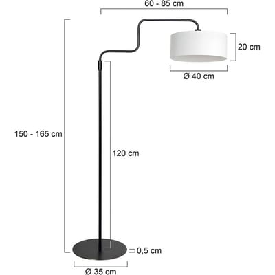 Zwarte Vloerlamp Bloeba 4164ZW van Steinhauer - Verstelbare Hoogte 150-165 cm, Draaibaar en Uitschuifbaar, Metaal en Textiel, Met Witte Grof Linnen Kap Ø40 cm