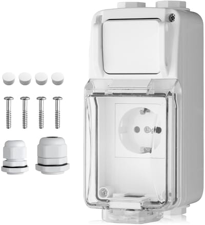 Buitenstopcontact met schakelaar - Waterdicht stopcontact - Veilig buiten stroom - IP66 waterdichtheid - 16A 230V - Transparant