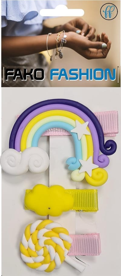 Fako Fashion - Haarspeldjes Fimoklei - Haarclips Voor Meisjes - Polymeer Speldjes Kind - 3 Stuks - Regenboog Mix I