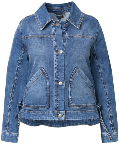 Ulla Popken - Dames - Denim jasje rugprint oversized overhemdkraag - Blauw denim - Maat 42+