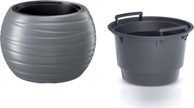 Maze bloempot plantenbak 2in1 incl. Sierpot weerbestendig voor binnen en buiten rond kunststof - Grijs