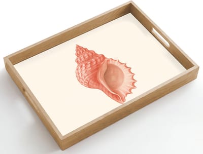 Dienblad hout 50x35 cm - Schootdienblad - Schelp - Roze - Structuur - Borrelplank rechthoek - Plateau dienbladen
