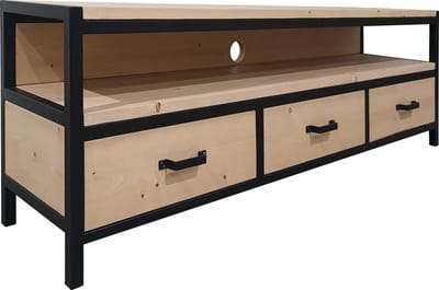 TV kast "Patterson" - 170 x 60 x 40 cm - Hout en Staal - Industrieel - Handgemaakt