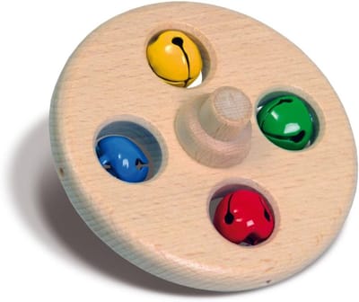 Klokschijf Kogelbaan - Loopbaan Onderdeel - Kinderspel Stimuleren - Met Kleine Belletjes - 10 x 10 x 4.5 cm - Houtkleur