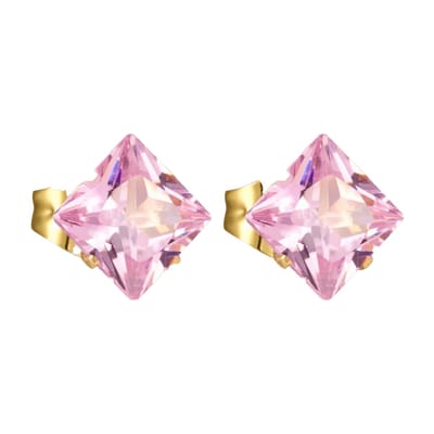 Aramat Jewels | Oorbellen | Goudkleurige Vierkante Oorbellen Met Roze Zirkonia | 6mm | | | Staal | Kinderen, Volwassenen | Verkleurd niet
