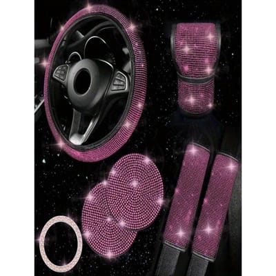 7 stuks/Set Imitatie Kristal Auto Stuurwielhoes, Versnellingspookknop, Veiligheidsgordelkussentje, Bekerhouder Onderzetter, Startknop Decoratieve Ring one-size