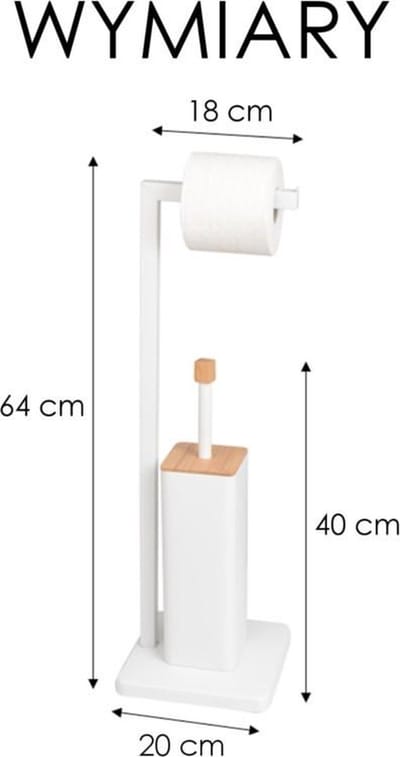 Wc borstel met houder - en toiletrolhouder - 20x20x64 cm - wit