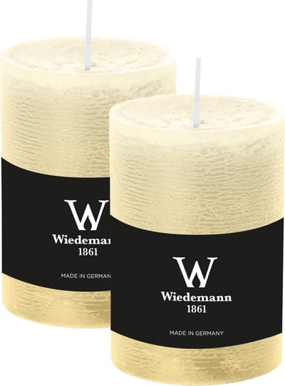 Wiedemann Cilinderkaars/stompkaars - 2x - rustieke kaars - creme wit - 7 x 10 cm - 43 branduren