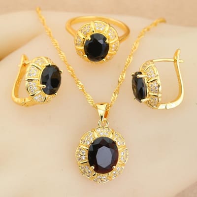 Klassieke Vergulde Bruidssieradensets Voor Vrouwen Blauwe Kristal Club Oorbellen Ketting Hanger Ring Huwelijksgeschenk 8 beige