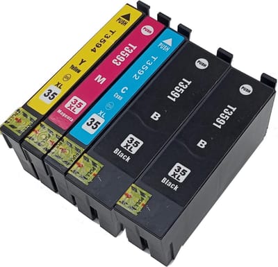 KATRIZ® huismerk ink Epson 2x T3591XL Zwart + 1x T3592XL Cyaan + 1x T3593XL Magenta + 1x T3594XL Geel | 5 stuks