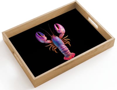 Dienblad hout 40x30 cm - Schootdienblad - Kreeft - Paars - Roze - Zwart - Stippen - Lila - Borrelplank rechthoek - Plateau dienbladen