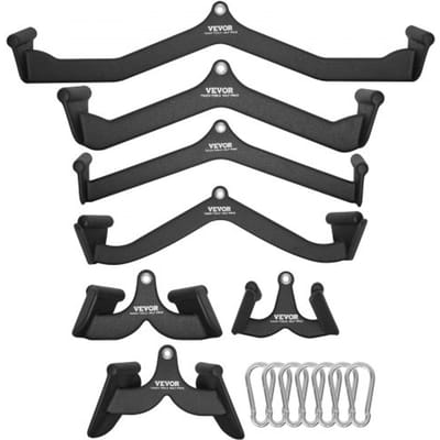 VEVOR Lat Pulldown-opzetstukken, roeimachine met kabelpoelie, T-stang, V-stang, 7-delige set, triceps pulldownstang, rubberen handgreep voor rugtraining, biceps curl, triceps lat pulldownstang voor thuisgym