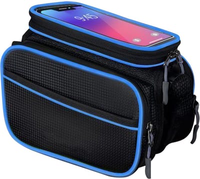 Fietsframe tas-Waterdichte fiets telefoon tas - Fiets telefoon houder - Bovenbuis tas met gevoelig touchscreen en regenhoes - Geschikt voor racefietsen en mountainbikes - Fietsaccessoires - 20*16*13cm -Blauw