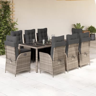 vidaXL - 9-delige - Tuinset - met - kussens - poly - rattan - grijs