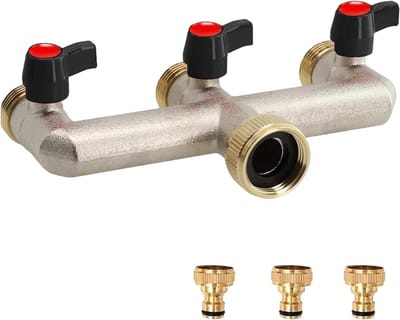 3-Weg Waterverdeler van Messing: 3/4 Inch Wateraansluiting met 3 Individuele Afsluitkranen voor Efficiënte Waterstroom en Verdeling