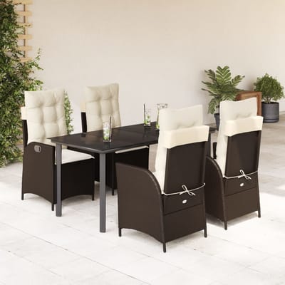 vidaXL - 5-delige - Tuinset - met - kussens - poly - rattan - bruin
