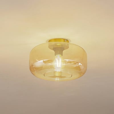 Lindby - plafondlamp - 1licht - Glas, ijzer - H: 17.3 cm - E27 - amber, messing