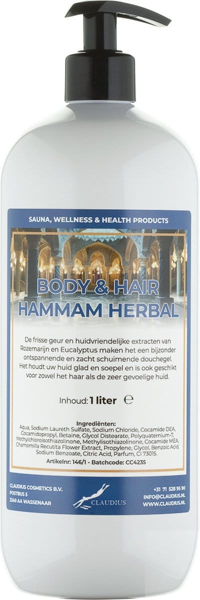 Body & Hair Hammam Herbal 1 Liter - met gratis pomp - 2 in 1 voor lichaam en haar.