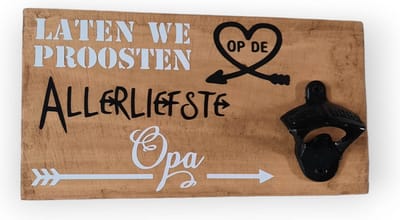 Bieropener PIJLEN houten tekst bord vaderdag of cadeau idee OPA
