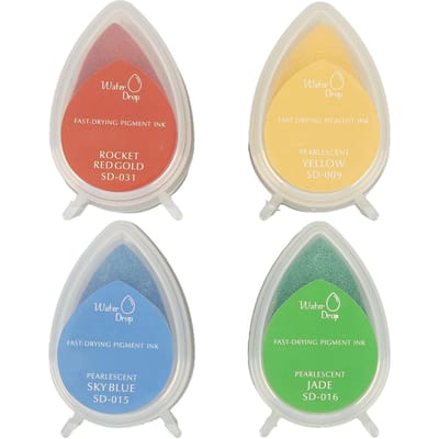 4 Pièces Tampons Encreurs pour Doigts 4 Couleurs Vives Lavables Rangement Pratique Tampons pour Loisirs Créatifs Art sur Papier Scrapbooking Bois beige