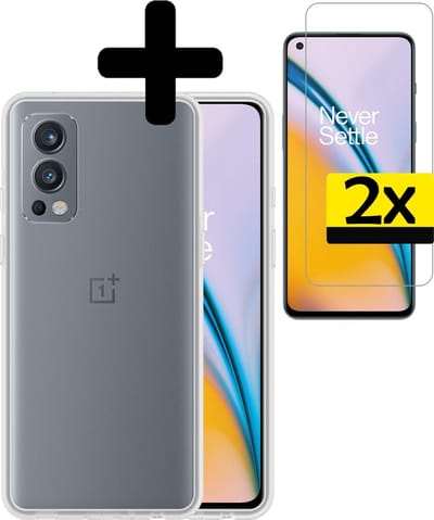 Hoesje - Met 2x Screenprotector - Geschikt voor OnePlus Nord 2 - Sterk & Shockproof - Back Cover - Siliconen Case - Telefoon Hoes - Telefoonhoesjes - Transparant
