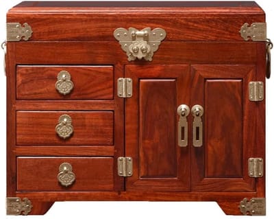 Vintage Schatkist - Sieradenhouder Organizer - Sieraden Opbergen - Hout en Metaal - 29 x 20 x 24 cm - Naturel