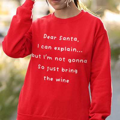 Dames Foute Kerst Trui Rood Dear Santa, I Can Explain, But I’m Not Gonna. So Just Bring the Wine XS - Uniseks Pasvorm - Kerstkleding Voor Dames & Heren