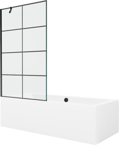 Mexen Cube rechthoekig bad 170 x 80 met ombouw en 1-deurs scherm 100 , zwart patroon - 550517080X9510007077