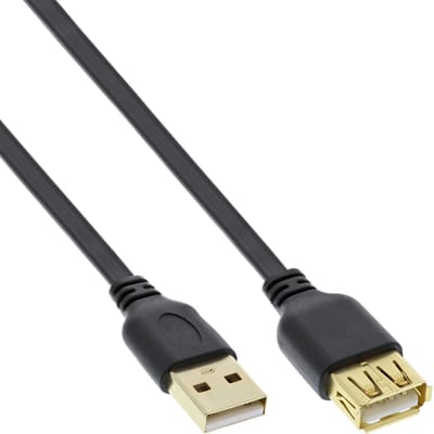 USB naar USB platte verlengkabel - USB2.0 - tot 2A / zwart - 0,50 meter