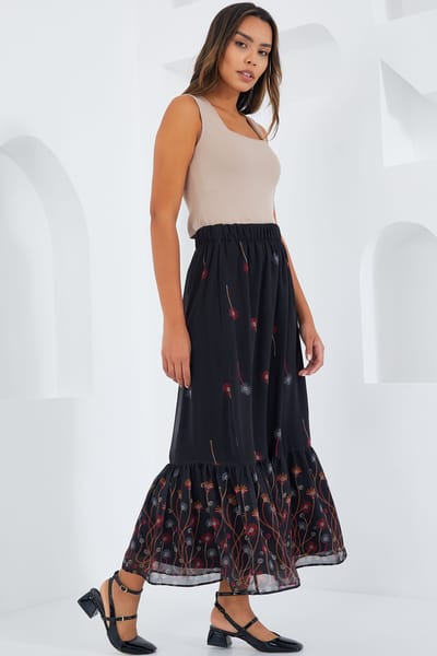 Geprinte Maxi Rok met Bloemenmotief