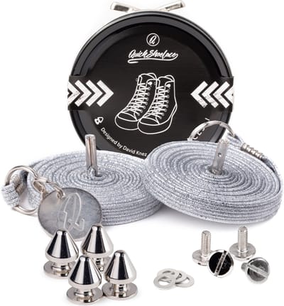 Quick shoelaces - Met één hand veters strikken - Casual Pure Silver - Schoenveter met fixatie spikes - Zilver