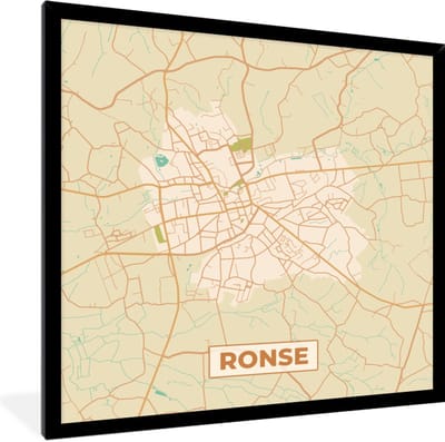 Fotolijst incl. Poster - Plattegrond - Stadskaart - Ronse - België - Kaart - 40x40 cm - Posterlijst