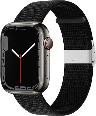 Nylon bandje - geschikt voor Apple Watches 1/2/3/4/5/6/7/8/9/SE/SE 2 met case size 38 mm / 40 mm / 41 mm en Watch 10 (42 mm) - zwart