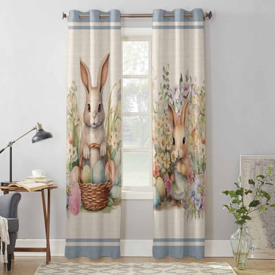 Paaseieren Konijn Bloemen Raamgordijnen voor Woonkamer Slaapkamer Gordijn Modern Keuken Jaloezieën Draperieën Gordijnen 135W x 60H(cm) x1 gray