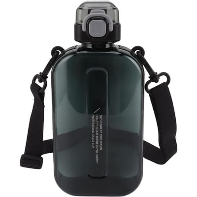 Bouteille d'eau plate 750ml Mince PC Silicone Anti-fuite avec Sangle Bouteille plate pour le sport L noir