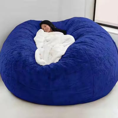 Bean Bag Stoelhoes (Alleen hoes, geen vulling) Oversized Ronde Zachte Pluizige PV Fluweel Wasbare Luie Sofa Dekbedovertrek Woonkamer Slaapkamer Meubelbekleding (Zwart)