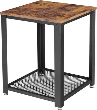 Bijzettafel industrieel design met roosterrek - stabiel metalen frame - woonkamer slaapkamer - eenvoudig te monteren - used look houtlook vintage