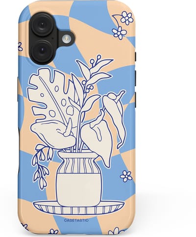 Casetastic hoesje geschikt voor Apple iPhone 16 - MagSafe - Dubbellaagse bescherming - Bosje vol blauw - Fashion Case - Lichtblauw Beige Zilver Perzik