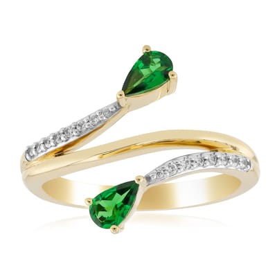 Cavill - 375 Geelgouden Ring met AAA Keniaanse Tsavoriet Peervorm 0,31 ct en Rondgeslepen Zirkonen 0,09 ct - Elegante Luxe Sieraden Dames