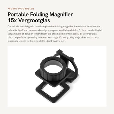 Dailygoods- Vergrootglas 15x Vergroting - Draagbaar/Opvouwbaar - Lensdiameter 28 mm - Zinklegering - Compact - Hoogwaardige Kwaliteitslens - Loep
