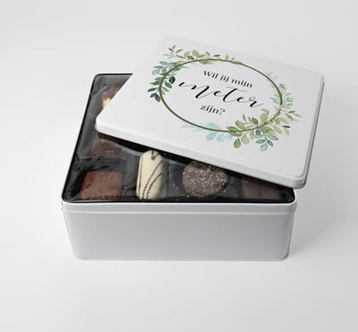 Blikken doos - GROTE - Koekendoos - GRATIS 750g VULLING - Flowerhoop design - Meter vragen - wil je mijn meter zijn - Meter worden - Geschenkset - Keuken cadeau - Voor meter