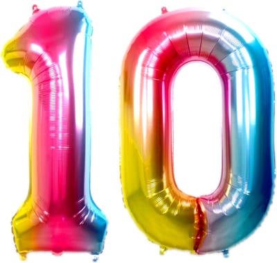Ballon Cijfer 10 Jaar Regenboog Helium Ballonnen Verjaardag Versiering Cijfer Ballon Feest Versiering Met Rietje - 86Cm