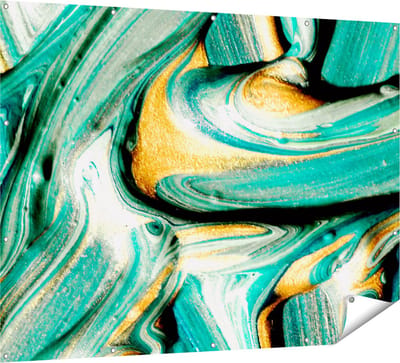 Gards Tuinposter Abstracte Kunst - Groen met Gouden Verf - 160x120 cm - Tuindoek - Tuindecoratie - Wanddecoratie buiten - Tuinschilderij