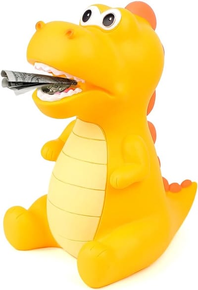 Dinosaurus spaarpot - Dino spaarvarken - Kinderen leren sparen - Valbestendig onbreekbaar - 17 x 14 x 215 cm - Geel