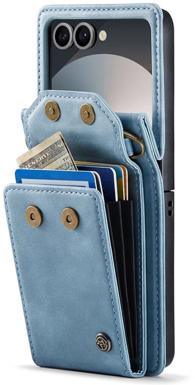 CaseMania Bookcase hoesje geschikt voor Samsung Galaxy Z Flip 7 - Effen Aqua - Kunstleer - Incl. Verstelbaar Crossbody Koord én Polsbandje | 3 Ruime Pas Vakjes