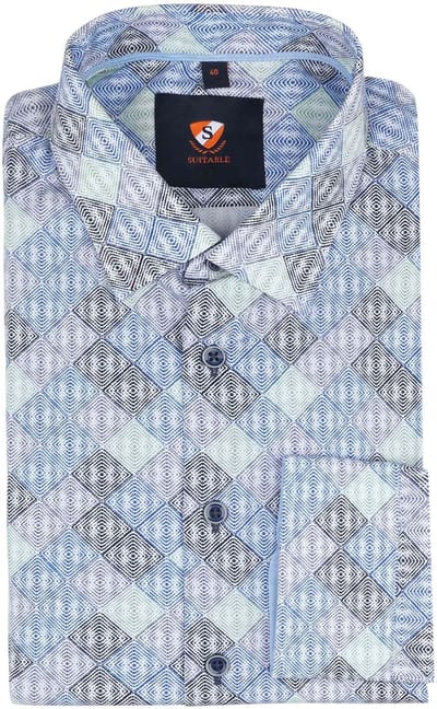 Suitable Twill Overhemd Ruiten Blauw - Maat 42 - Heren - Overhemden Formeel